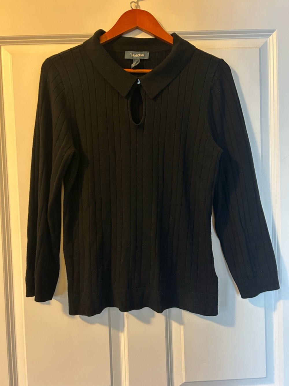 Modcloth Black Ribbed Keyhole Polo Sweater, Sz L